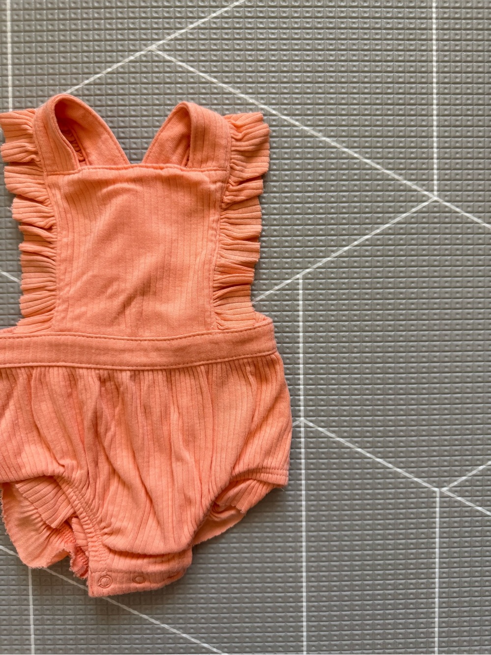 Cat & jack|Baby girl Coral Peach Ribbed Ruffle bubble Romper,sleeveless boho•NB